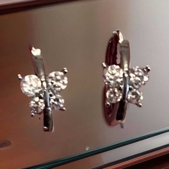 Jewelry - Rhinestone Butterfly Earrings Hug Hoops New